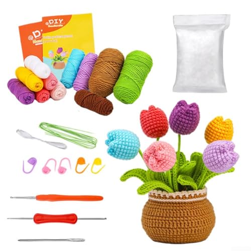 Zilimontt Häkelblumen-Set mit schrittweisen Anleitungen, perfekt für neue Bastler (farbige Tulpen) von Zilimontt