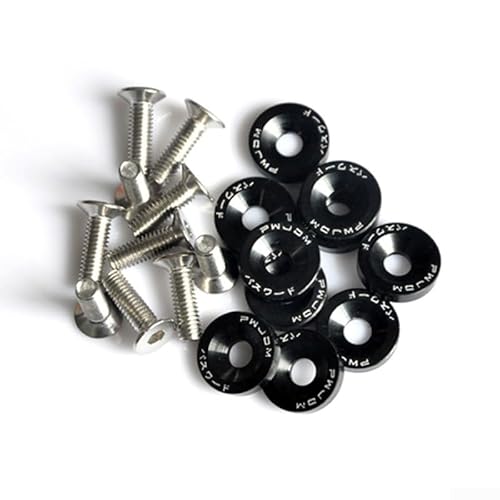 Zilimontt M6 Schrauben-Set aus eloxiertem Aluminium für Auto, Stoßstange, Scheinwerfer, Motorhaubenbefestigung, 10 Schrauben mit passenden 19 mm Unterlegscheiben für Langlebigkeit und Schwarz von Zilimontt