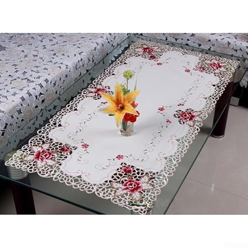 Zilimontt Tischdecke mit floralem Muster, bestickt, wiederverwendbar und waschbar, elegantes Vintage-Design (57 x 117 cm und 85 x 150 cm), Hochzeitsdekoration (57 x 117 cm) von Zilimontt