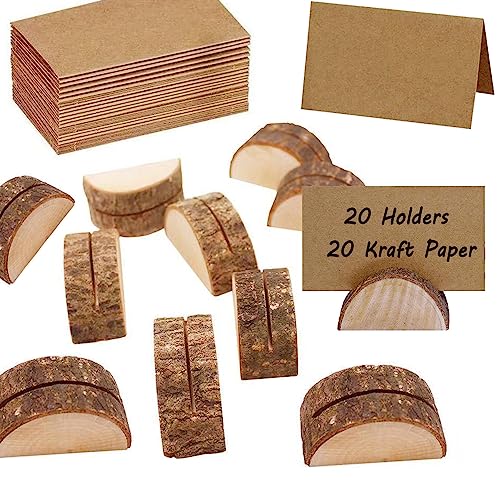 Zillary 20 Stück Tischkartenhalter Fotohalter, Tischnummer Platzkartenhalter, Holz Kartenhalter Hochzeit, Kartenhalter Holz, für Hochzeiten, Bankette und Partys (20 Halter + 20 Kraftpapier) von Zillary