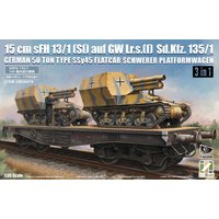 15 cm sFH 13/1 (Sf) auf Gw Lrs.(f )Sd.Kfz.135/1 with German 50 Ton Type SSy45 Flatcar Schwerer Platformwagen [3 in 1] von Zimi Model