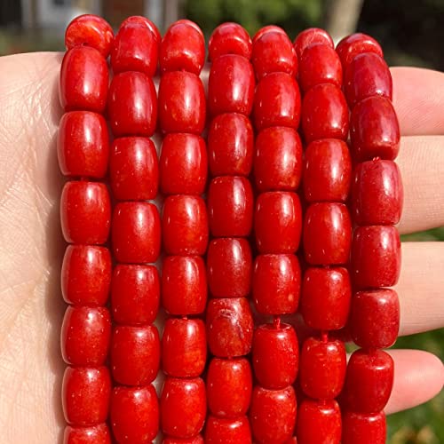 Naturstein Rote Korallenperlen Lose Spacer Trommelkorallenperlen für DIY Armband Halskette Schmuckherstellung 15''-10x12mm 28-30 Stück von ZimiZu
