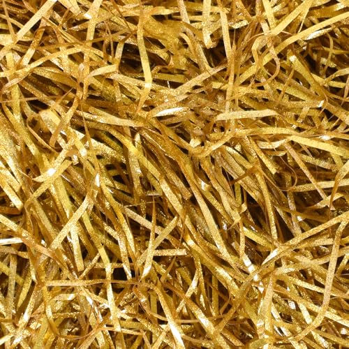 100g Raffiabast, Umweltfreundliches Füllmaterial für Geschenke, Geschenkboxen & Pakete, Geschreddertes Papier für Geschenkverpackung, Dekoration, Ostern, Weihnachten und Valentinstag (Gold) von Zimoer