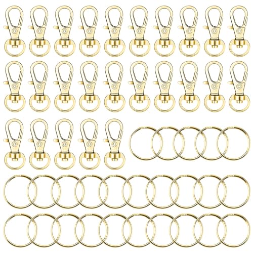50 Stück Schlüsselanhänger und Spaltringe, Edelstahl Klein Schlüsselring Karabiner Drehverschluss mit Schlüsselringen, Schwenk 360° Drehbar, für Aufhängen Handwerk Schmuckherstellung (Gold) von Zimoer