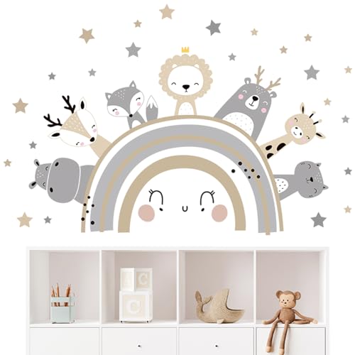 Kinderzimmer Wandsticker Regenbogen, Stern Tiere Selbstklebend Wanddeko Aufkleber für Kinder, Wandtattoo Regenbogen Wandaufkleber Kinderzimme Wandsticker,Wanddeko für Schlafzimmer Kinder Wohnzimmer von Zimoer