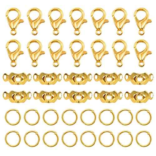 Schmuck Verschlüsse Set Karabinerverschluss Schmuck 20 Stücke Hummerverschlüsse 40 Stücke Offene Biegeringe 40 Stücke Quetschkalotten Golden DIY Zubehör für Armkette Halskette Armband von Zimoer