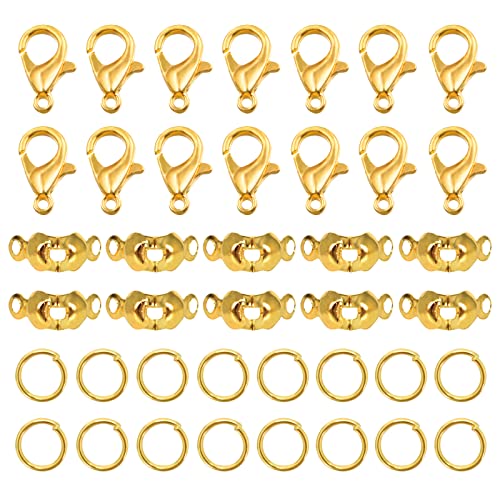 Schmuck Verschlüsse Set Karabinerverschluss Schmuck 20 Stücke Hummerverschlüsse 40 Stücke Offene Biegeringe 40 Stücke Quetschkalotten Golden DIY Zubehör für Armkette Halskette Armband von Zimoer