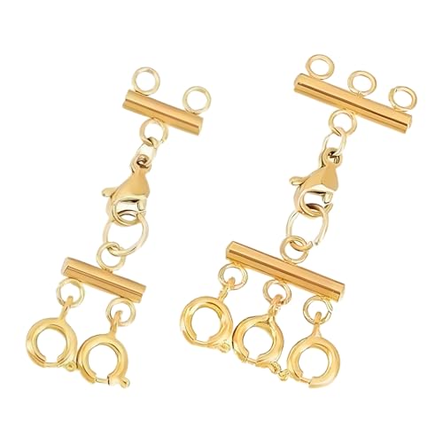 Zimoer 2 Stück Kettenverschluss Gold - Layering Verschluss für 2 & 3 Löcher, Edelstahl Schmuckverbinder, DIY Porös Halskettenverschluss, Stapelbare Kettenhalter (Gold) von Zimoer