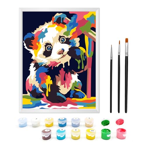 Zimrobin Malen Nach Zahlen ab 5 6 7 Jahre Mädchen und Junge, Malen Nach Zahlen für Kinder mit Rahmen 3 Pinsel und Acrylfarben, 18 X 24cm(Bunter Panda-Junges) von Zimrobin