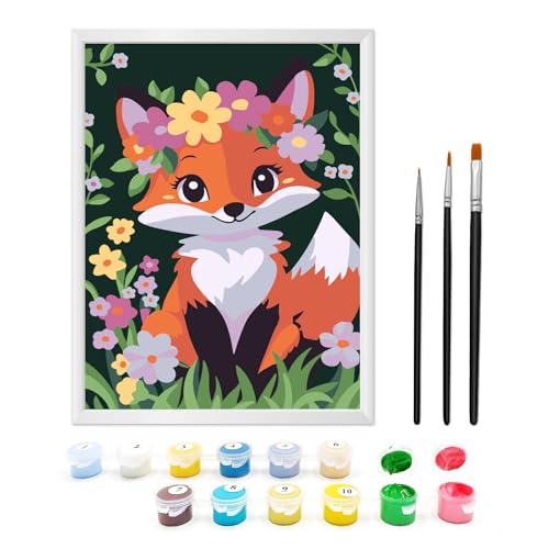 Zimrobin Malen Nach Zahlen ab 5 6 7 Jahre Mädchen und Junge, Malen Nach Zahlen für Kinder mit Rahmen 3 Pinsel und Acrylfarben, 18 X 24cm(Hübscher Fuchs) von Zimrobin