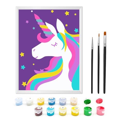 Zimrobin Malen Nach Zahlen ab 5 6 7 Jahre Mädchen und Junge, Malen Nach Zahlen für Kinder mit Rahmen 3 Pinsel und Acrylfarben, 18 X 24cm(Lila Traum Einhorn) von Zimrobin