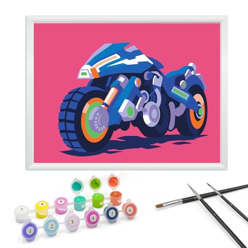 Zimrobin Malen Nach Zahlen ab 5 6 7 Jahre Mädchen und Junge, Malen Nach Zahlen für Kinder mit Rahmen 3 Pinsel und Acrylfarben, 18 X 24cm(Motorrad) von Zimrobin