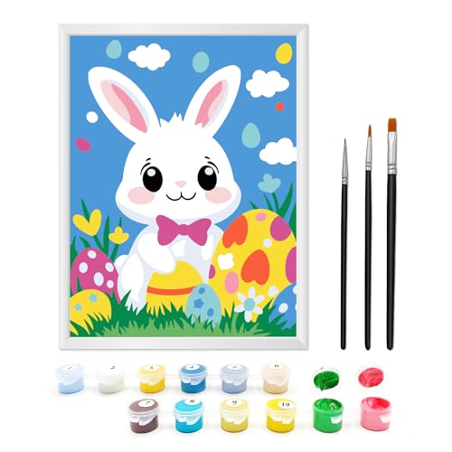 Zimrobin Malen Nach Zahlen ab 5 6 7 Jahre Mädchen und Junge, Malen Nach Zahlen für Kinder mit Rahmen 3 Pinsel und Acrylfarben, 18 X 24cm(Unterhaltsamer Hase) von Zimrobin
