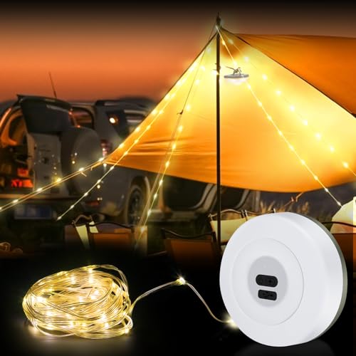Campinglampe mit 10M LED Lichterkette, Lichterkette Camping Dimmbar, Wiederaufladbarer USB-Akku, LED Zeltleuchte, Camping Lichterkette für Camping Party Terrasse Garten von Zimuty