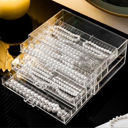 Acryl-Halsketten-Aufbewahrungsbox, staubdichte Schmuckbox, Halsketten-Display-Tray mit 3/5 klaren Schubladen, 18/30 Fächer, Anhänger-Halsketten-Aufbewahrungsbox für Frauen und Mädchen (3 Drawers) von Zinaroty