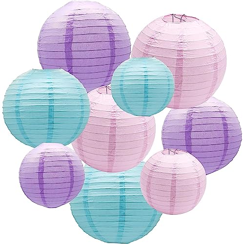 Papier Laterne Party Dekoration, Multi-Coloured Party Ball Laterne Lichter, geeignet für Home Party, Hochzeit Party, Baby Geburtstag Party Dekoration, Set von 9 (Hellrosa, Hellblau, Hellviolett) von Zinaroty