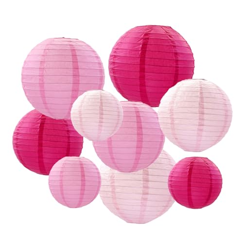 Papierlaterne Partydekoration, mehrfarbige Partykugel-Laterne, geeignet für Zuhause, Hochzeit, Party, Baby-Geburtstagsparty, Dekoration, 9 Stück (Hellrosa, Rosa, Rosarot) von Zinaroty