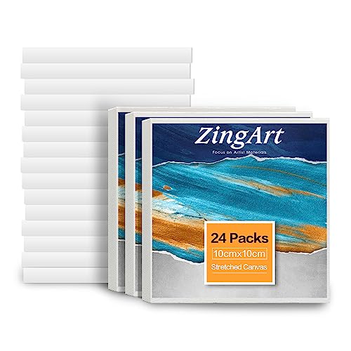 ZingArts 10x10cm Mini-Leinwand-Staffelei-Set – Großpackung mit 24 kleinen gespannten weißen Leinwänden zum Malen, Basteln, Zeichnen, Dekoration, Geschenk, Kunstprojekt, Heimwerken, Kunstbedarf von ZingArts