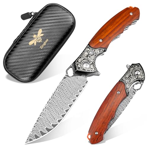 Zingbee Damast Taschenmesser, Hochwertige VG10 Damaststahlklinge, scharfe Schneide, Outdoor messer mit Sandelholzgriff-EDC Klappmesser & Einhandmesser für Wandern, Camping, Sammeln & als Geschenk Zingbee Damast Taschenmesser, Hochwertige VG10 Damaststahlklinge, scharfe Schneide, Outdoor messer mit Sandelholzgriff-EDC Klappmesser & Einhandmesser für Wandern, Camping, Sammeln & als Geschenk von Zingbee