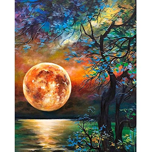 Zingso 5D Diamond Painting Full Kit, DIY Diamant Malen nach Zahlen Kits für Erwachsene Vollbohrer Strass Kristall Stickerei Bilder Kreuzstich für Home Wall Decor Geschenk 11.8 x 15.7 Zoll (Mond) von Zingso