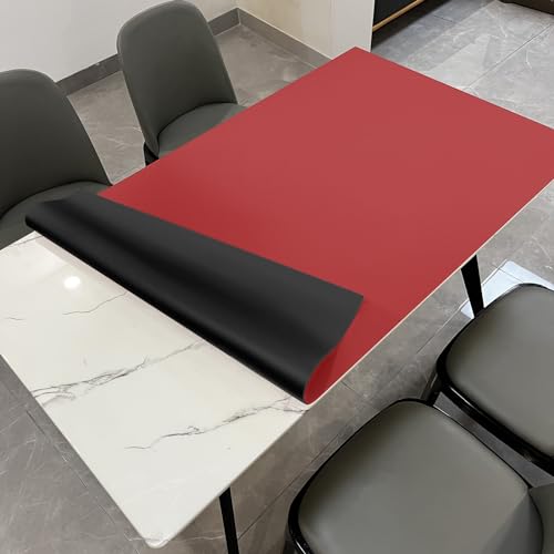 Zinkooat Leder-Tischabdeckung, 1,8 mm dick, Tischschutz, Tischschutz für Esszimmertisch, Esstisch, Tischabdeckung, Küchentischabdeckung (schwarz + weinrot, 137 x 248 cm) von Zinkooat