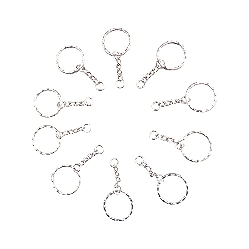 Zinngeschenke 10 STÜCK Schlüsselanhänger, Schlüsselring mit Kette und Spaltring Schlüsselringe schöne gewellte Form stabile Kette, Kette für Schlüsselanhänger, Ketten Ringe. (D) Ring 25 mm von Zinngeschenke