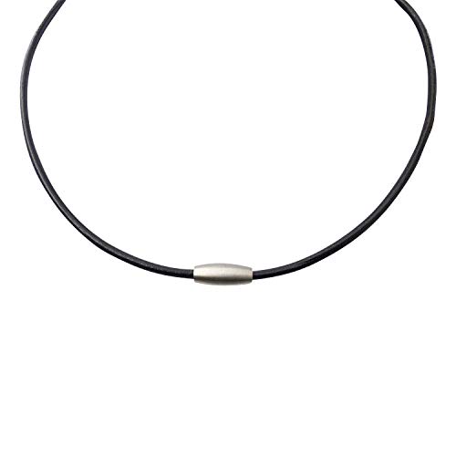 Zinngeschenke Halsband Lederband mit Magnetverschluss aus Edelstahl rund glatt schwarz Länge 42 cm Stärke 3,0 mm Lederhalskette mit Verschluss von Zinngeschenke
