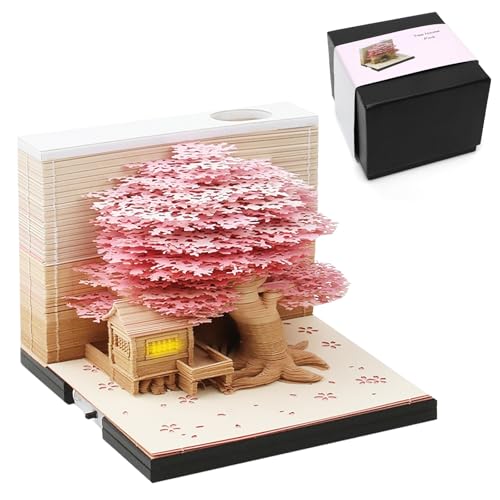 3D-Notizblock mit Licht und Stifthalter, 3D Baumhaus Papierkunst mit Anzeigebox glasklar, Kreative Haftnotizen Desktop-Ornament, Papierskulptur, Geschenk 3D-Notizblock mit Licht und Stifthalter, 3D Baumhaus Papierkunst mit Anzeigebox glasklar, Kreative Haftnotizen Desktop-Ornament, Papierskulptur, Geschenk von Zinueen