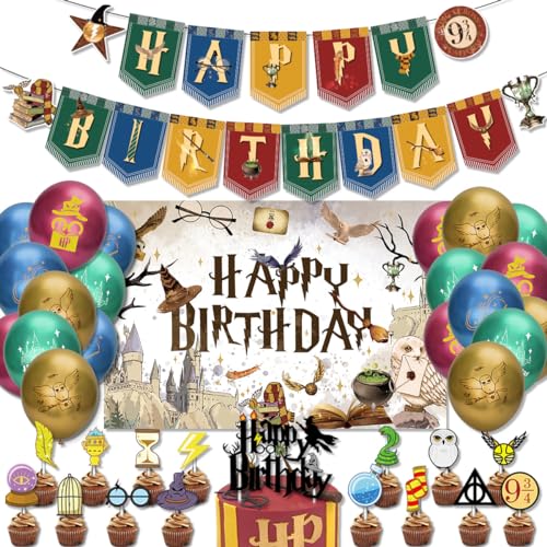 Zinueen für H a r r y P o t t e r Deko Luftballons - Geburtstagsdeko Set mit Hintergrund-Stoff, Potter Ballons, Banner und mehr - Magische Zauberer Geburtstagsdeko für eine besondere Feier von Zinueen