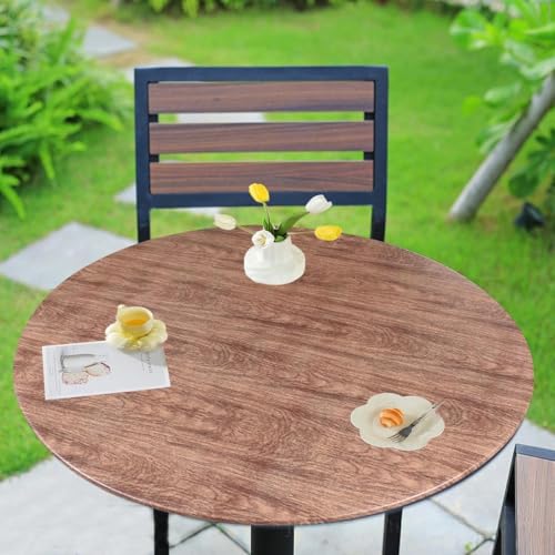 Tischdecke Rund 48in Abwaschbar, Outdoor Tischdecke Wetterfest mit Gummizug – 3D-Druck Lotuseffekt Runde Tischdecke für Garten, Restaurant (Ideal 90-110cm) (Braun) von Zinueen