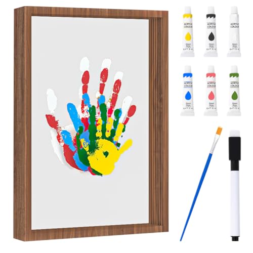 Zinueen Familien Handabdruck Set mit Holzrahmen – Kreatives, Personalisiertes mit ungiftigen Farben und transparenten Blättern (Braun) von Zinueen