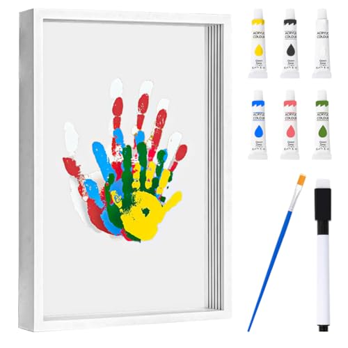 Zinueen Familien Handabdruck Set mit Holzrahmen – Kreatives, Personalisiertes mit ungiftigen Farben und transparenten Blättern (Weiß) von Zinueen