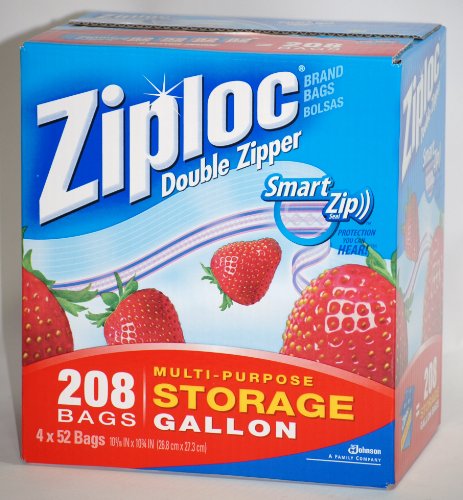 Ziploc Doppelreißverschluss-Aufbewahrungsbeutel - Gallone, 52 Stück pro Packung (4 Packungen), wiederverwendbar, Kunststoff, Doppelter Reißverschluss, durchsichtig von Ziploc