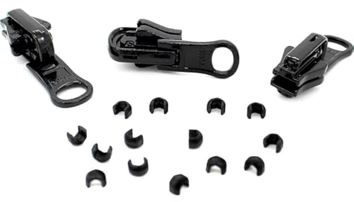 Zipperstop # 5 Molded Reversible Fancy Pulls Slider Reißverschluss-Reparatur-Set, YKK #5, geformt, wendbar, Vislon-Schieber, 3 Züge pro Packung, Schwarz, Kunststoff von Zipperstop