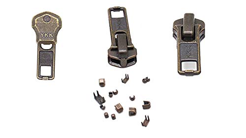 Reißverschluss-Reparatur-Set – #7 YKK Antik Messing Auto Lock Schieber – 3 Schieber pro Packung mit Stoppern oben und unten enthalten – hergestellt in den USA von Zipperstop
