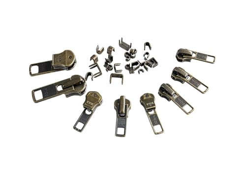 YKK® Reißverschluss-Reparatur-Set, 8 Sets von YKK® Auto-Lock-Schiebern, sortiert, 4 von #5, 2 von #7 und 2 von #10, inklusive oberer und unterer Stopper, hergestellt in den USA (YKK Antique Auto Lock von Zipperstop