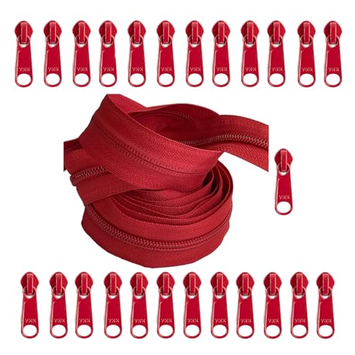 YKK #5 Nylonspule rote durchgehende Reißverschluss-Kette 9,1 m mit 25 langen Zugreißverschlüssen für Heimwerker, Nähen, Handwerk oder Taschen (Rot #519) von Zipperstop