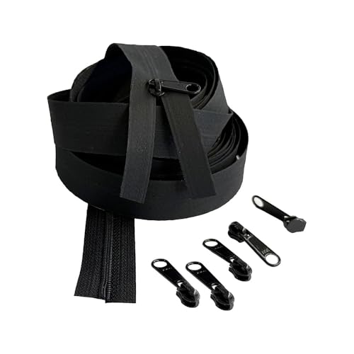 YKK-AquaGuard-Kette mit durchgehendem Reißverschluss, wasserfest, mit langem Zug (nicht verriegelbarer Schieber), Farbe: Schwarz – wählen Sie eine Option (schwarz, 2,7 m, 6 Schieber) von Zipperstop