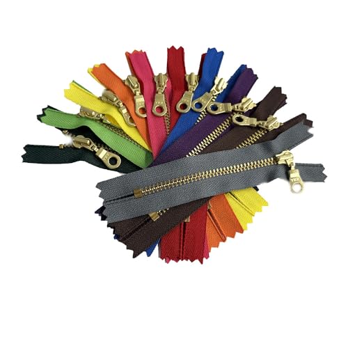 YKK-Donut-Zug, goldfarben, Messing, 4,5 S, Metallzähne, Reißverschlüsse, geschlossenes Ende für Tasche und Tasche, 10 Farben (zufällig), Länge wählbar – hergestellt in den Vereinigten Staaten (10 von Zipperstop