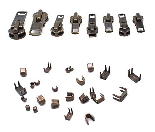 YKK-Reißverschluss-Reparatur-Set – 8 Sets mit sortierten 4 von #5, 2 von #7 und 2 von #10, obere und untere Stopper im Lieferumfang enthalten – antike automatische Verriegelung, schwarze Schieber von Zipperstop