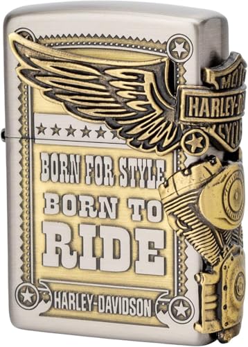 Zippo Mechanisches Feuerzeug Klassisch Chrome Motorrad Biker Harley Chopper Messing 10 Jahre von Zippo