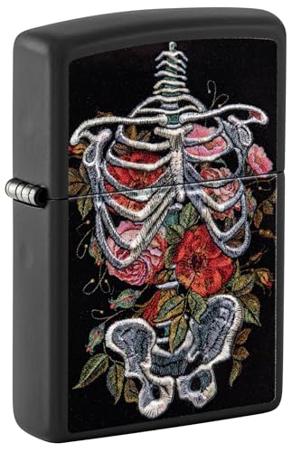 Zippo Sturmfeuerzeug - Skelett Embroidery, Black Matte, Texture Print - Nachfüllbar - Wiederverwendbar - Windfestes Design - Geschenkbox - Made in USA von Zippo