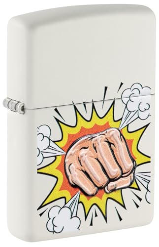 Zippo Sturmfeuerzeug - Power Fist - White Matte, Texture Print - Nachfüllbar, Lebenslanger Gebrauch - Einstellbare Flamme - Geschenkbox - Metall - Made in USA von Zippo