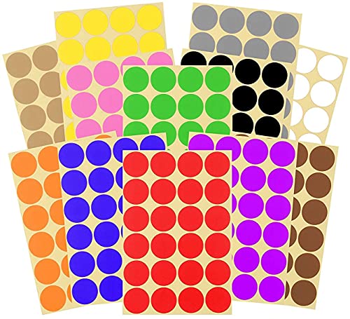 Dot Sticker,16 Blatt 32mm Runde farbige Punkte Sticky Dots 6120 Circle Dot Labels Coding Dot Stickers for Office School Calendars Map Art Craft von Ziranee