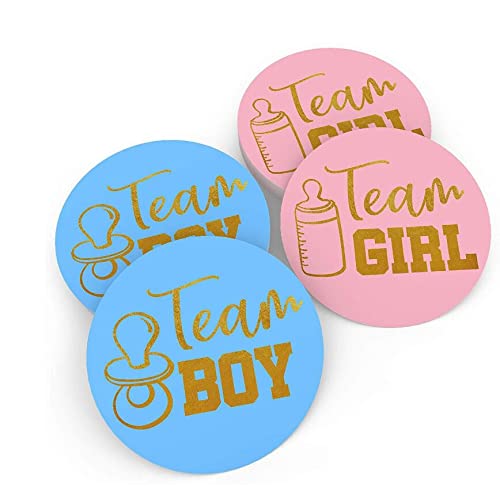 Gender Reveal Sticker, 24 PCS Team Boy und 24 PCS Team Girl Sticker mit Goldfolie Gender Reveal Party Sticker für Baby Shower Dekorationen Party Bags Favors von Ziranee