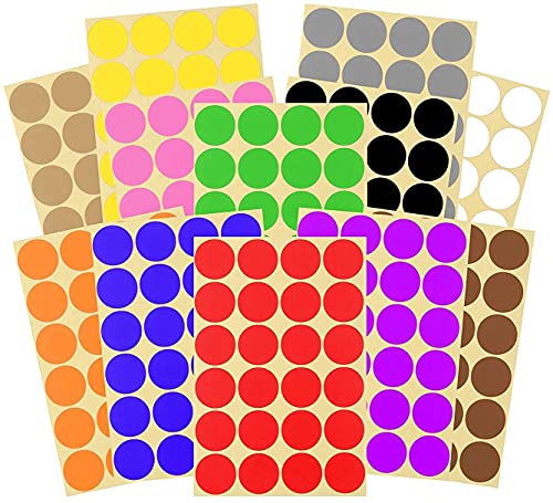 Punktaufkleber,16 Blatt 25mm Runde Rund Punkt Aufkleber 600 Klebepunkte Regenbogen Aufkleber Farbkodierung Etiketten Markierungspunkte for Büro Schule Kalender Karte Kunsthandwerk von Ziranee
