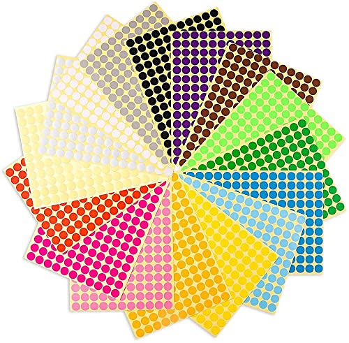 Ziranee Punktaufkleber, 16 Blatt 6mm Runde, Rund Punkt Aufkleber, Regenbogen Aufkleber, Farbkodierung, Etiketten, Markierungspunkte für Büro, Schule, Kalender, Karte, Kunsthandwerk von Ziranee