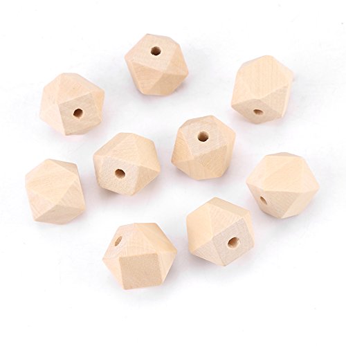 50 Stück unlackierte, geometrische, polyedrische, facettierte Holzperlen, DIY-Zubehör, 20 mm von Zisemeil