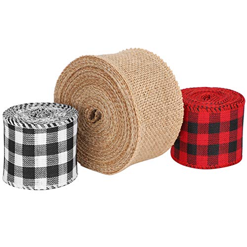 Weihnachtsband für Weihnachten, Bastelband, schwarz, rot, schwarz, weiß, Jute, DIY, Schleife, Materialien, Verpackung, 3 Rollen (6 cm) von Zisemeil