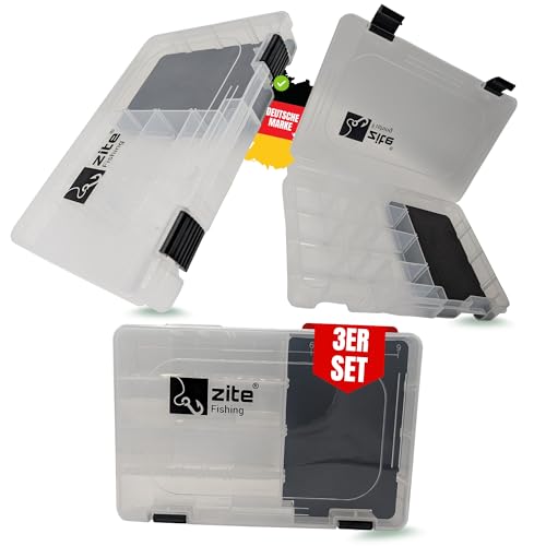 Zite Fishing Köderbox Angeln Set für Jigs & Kunstköder 3 STK | Flache Sortierbox mit EVA-Schaumeinlage | 4 Längsfächer & 1 Hauptfach, 27,5 x 18,5 x 4,5cm, Angelbox Jighaken Tackle Box Angeln Angel Box Zite Fishing Köderbox Angeln Set für Jigs & Kunstköder 3 STK | Flache Sortierbox mit EVA-Schaumeinlage | 4 Längsfächer & 1 Hauptfach, 27,5 x 18,5 x 4,5cm, Angelbox Jighaken Tackle Box Angeln Angel Box von Zite
